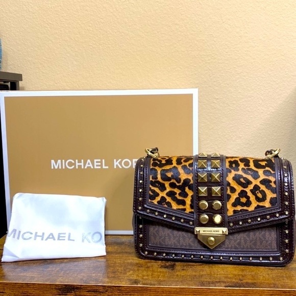 Michael Kors Soho Leopard Large Chain Studded Shoulder Bag Quiet Luxury Mobwife - Picture 2 of 16